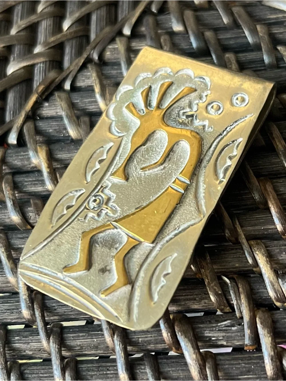 Silver & Gold Tone Money Clip with Tribal Kokopelli Design